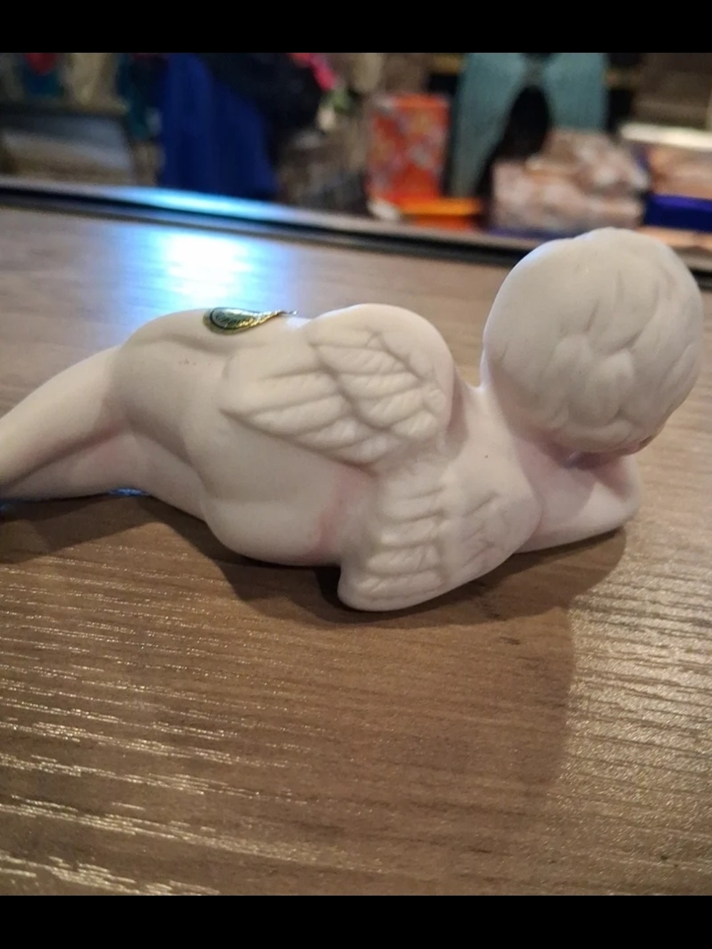 Vintage White Bisque Porcelain Reclining Angel Cherub Figurine 4.5"
